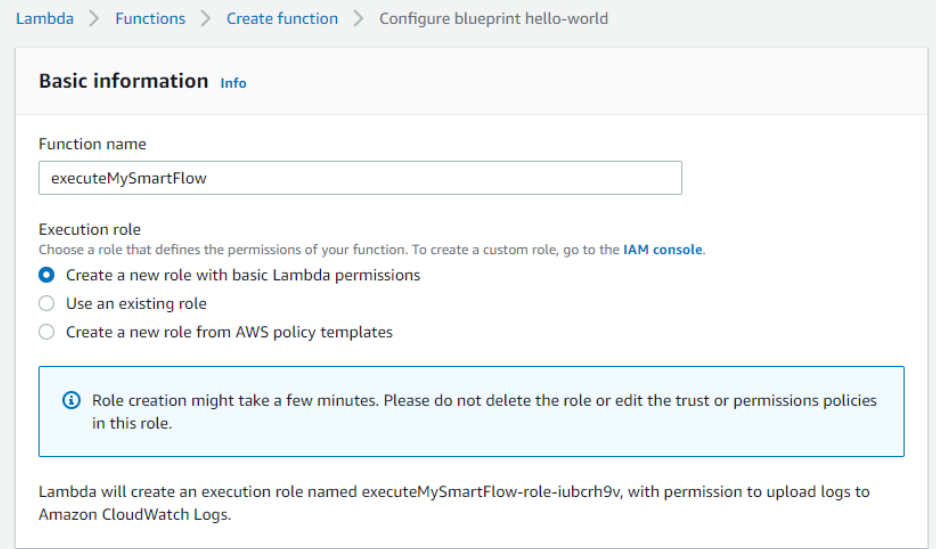 Creating an AWS Lambda Serverless Function to Execute a SmartFlow